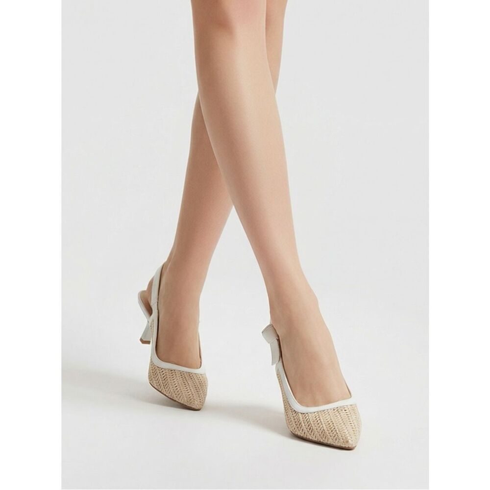 A NEW DAY Women's Beige Milan Raffia Pointy Toe Kitten Heel Slingback Shoes 8 - Picture 3 of 8
